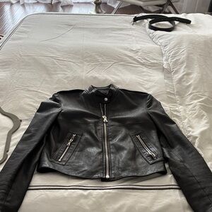 Theory Black Leather Moto Jacket
